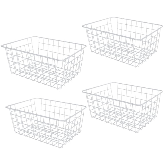 4 Pack Stackable Metal Wire Storage Baskets, White, For Freezer and Pantry Organization