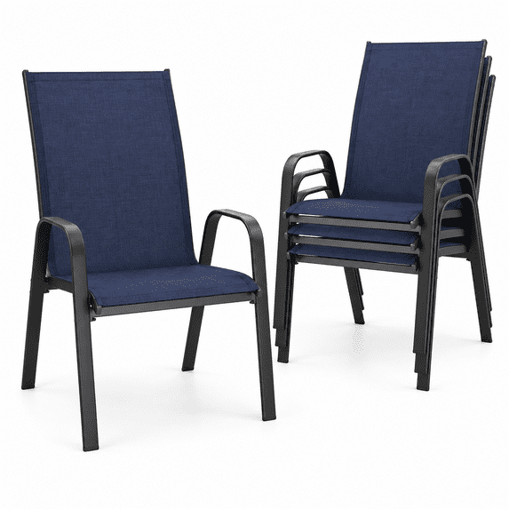 4 Pack Stackable Patio Dining Chairs, All Weather Textilene Outdoor ...
