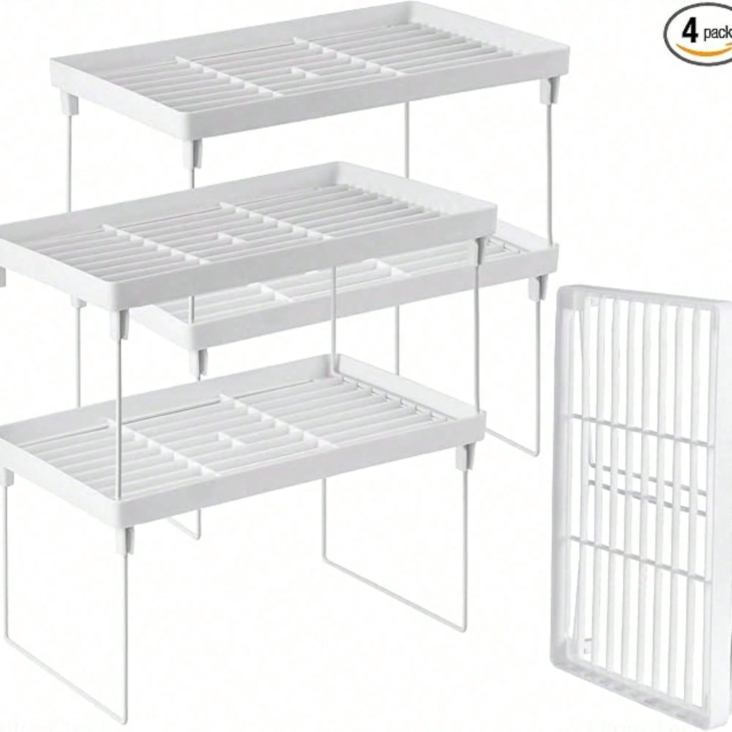 4-Pack Stackable Plastic Kitchen Storage Shelf Foldable Rack - White ...