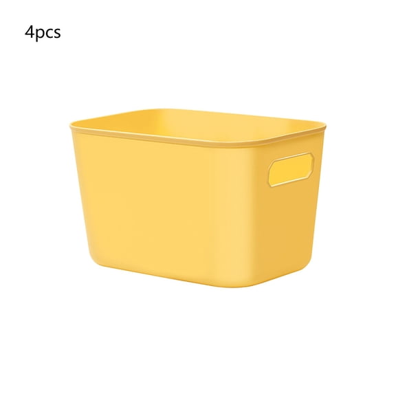 4 Pack Stackable Plastic Storage Baskets Multipurpose Household Organizer Bins For Books And Clothes Yellow