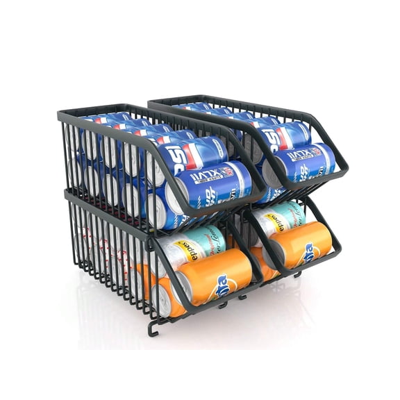 4-Pack Stackable Soda Can Organizers for Refrigerator - Black Space-Saving Can Dispenser Holds 36 Cans Total - Fridge, Pantry & Cabinet Storage Rack for 12oz Cans & Bottles