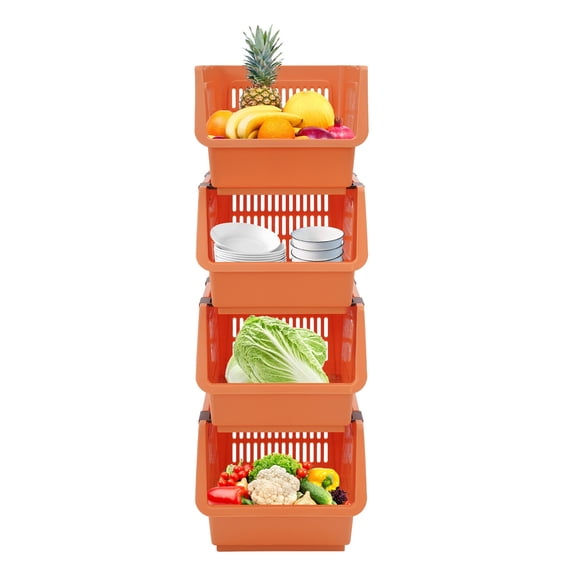 4-Pack Stackable Storage Baskets with 2 Wheels, Large Capacity 38.58 lbs Stackable Storage Bins Open Front, Space Saving Home Organization for Kitchen Bedroom Office 11 * 13.8 * 33.5 in