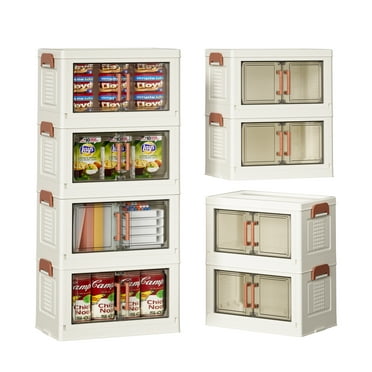 4-Pack Stackable Storage Bins with Clear Doors and Lids - 4-Tier Organizer for Office, Home, or Classroom - Space-Saving and Durable Desktop Storage Solution