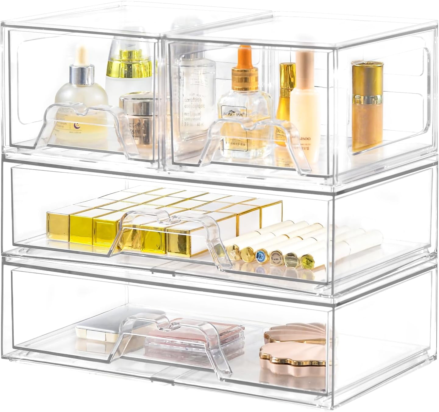 4 Pack Stackable Storage Drawers Clear Acrylic Organizer Bathroom ...
