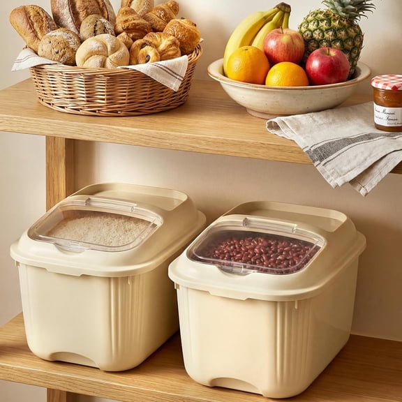 4 Pack Stackable Sugar Storage Containers with Wheels and Lids Large Pet Food Bin Measuring Cup Sealed Transparent Flip Lid Portable Household Rice Container Set Yellow 20 Lbs