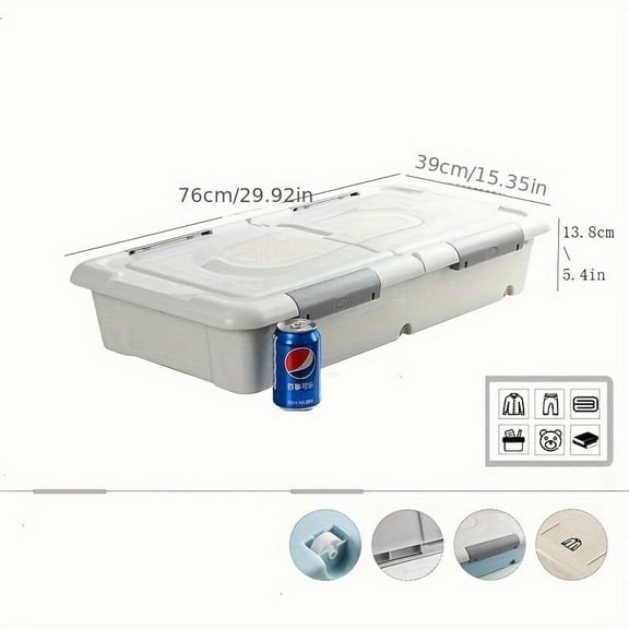 4-Pack Stackable Wheeled Storage Boxes with Lids - Waterproof Underbed Organizers for Clothes, 15.35x29.92x5.31in - Gray/Blue w/Handle & Clip-On Closure