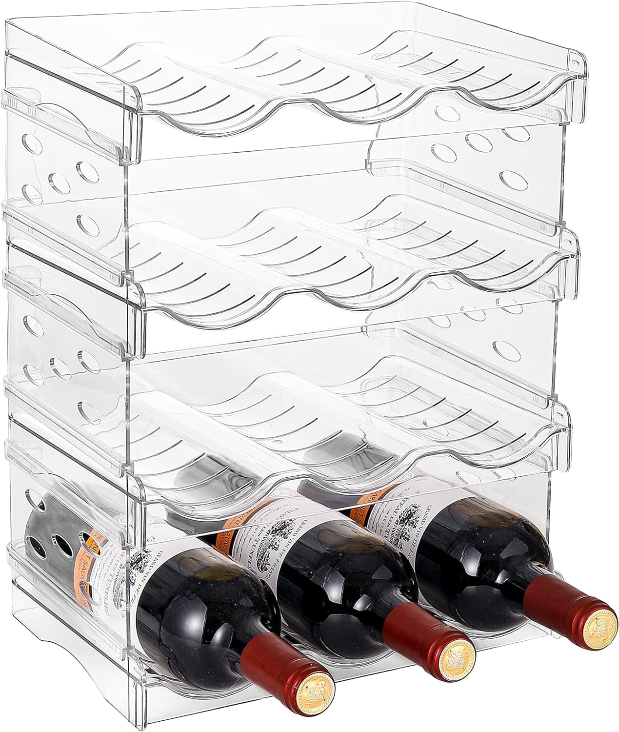 4 Pack Stackable Wine and Water Bottle Holder Free-Standing Fridge Wine ...