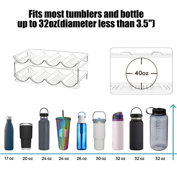 4-Pack Stackable Wine & Water Bottle Storage Rack, Transparent Detachable Cup Shelf Organizer, Tier C for Clear Countertop & Pantry Organization