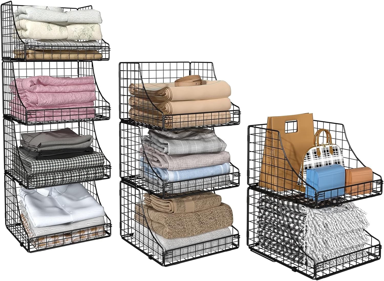 4 Pack Stackable Wire Baskets for Closet Organizers and Storage, x ...