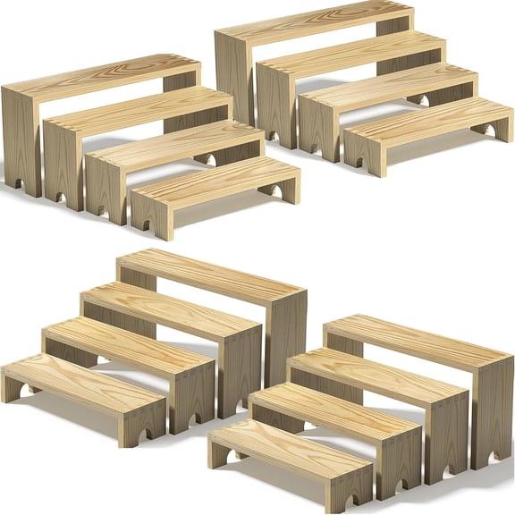 4 Pack Stackable Wooden Tiered Display Risers, Farmhouse Cupcake Dessert Table Stand, Multi Level Food Display Riser for Party Vendor Booth Decor