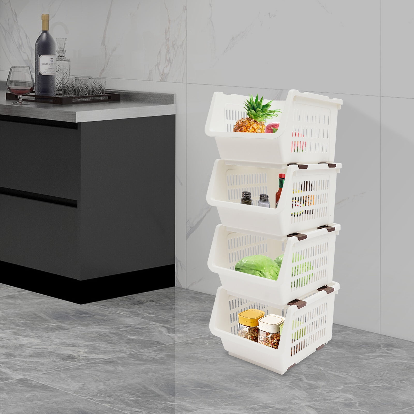 4 Pack Stacking Storage Baskets, Multifunctional PP Organizer Bins ...