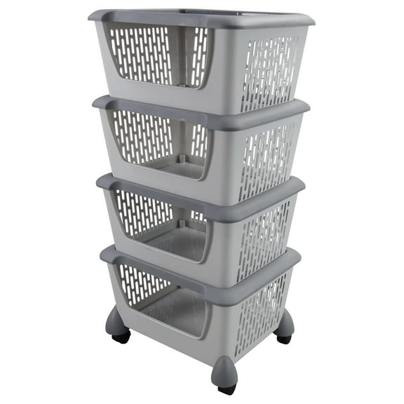 4 Pack Stacking Storage Bins, Multipurpose Large Plastic Baskets
