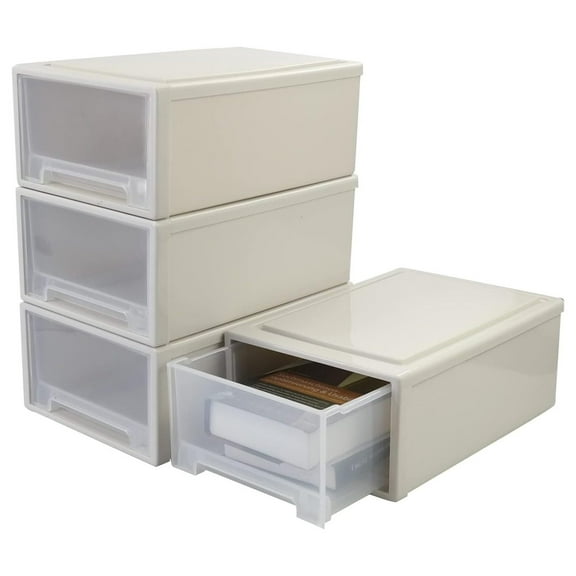 4 Pack Stacking Storage Chest Drawer, 12 Quart Organizer Box Bin