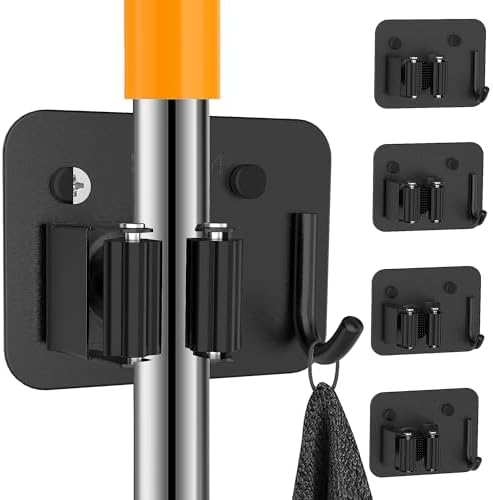 FYWZ Magnetic Mop Holder – 2 Pack Black Steel, No-Drill Magnetic Tool Mount For Brooms, Mops, And More – Perfect For Garage, Kitchen, Laundry Room