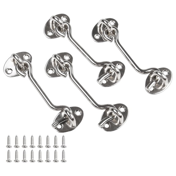 4 Pack Stainless Steel Cabin Hook And Eye Latch, 4 Inch Black Door Bolt Lock With Smooth Edge, Rust Resistant Hardware For Barn Doors, Sheds, Cabinets And Fences, Includes Screws