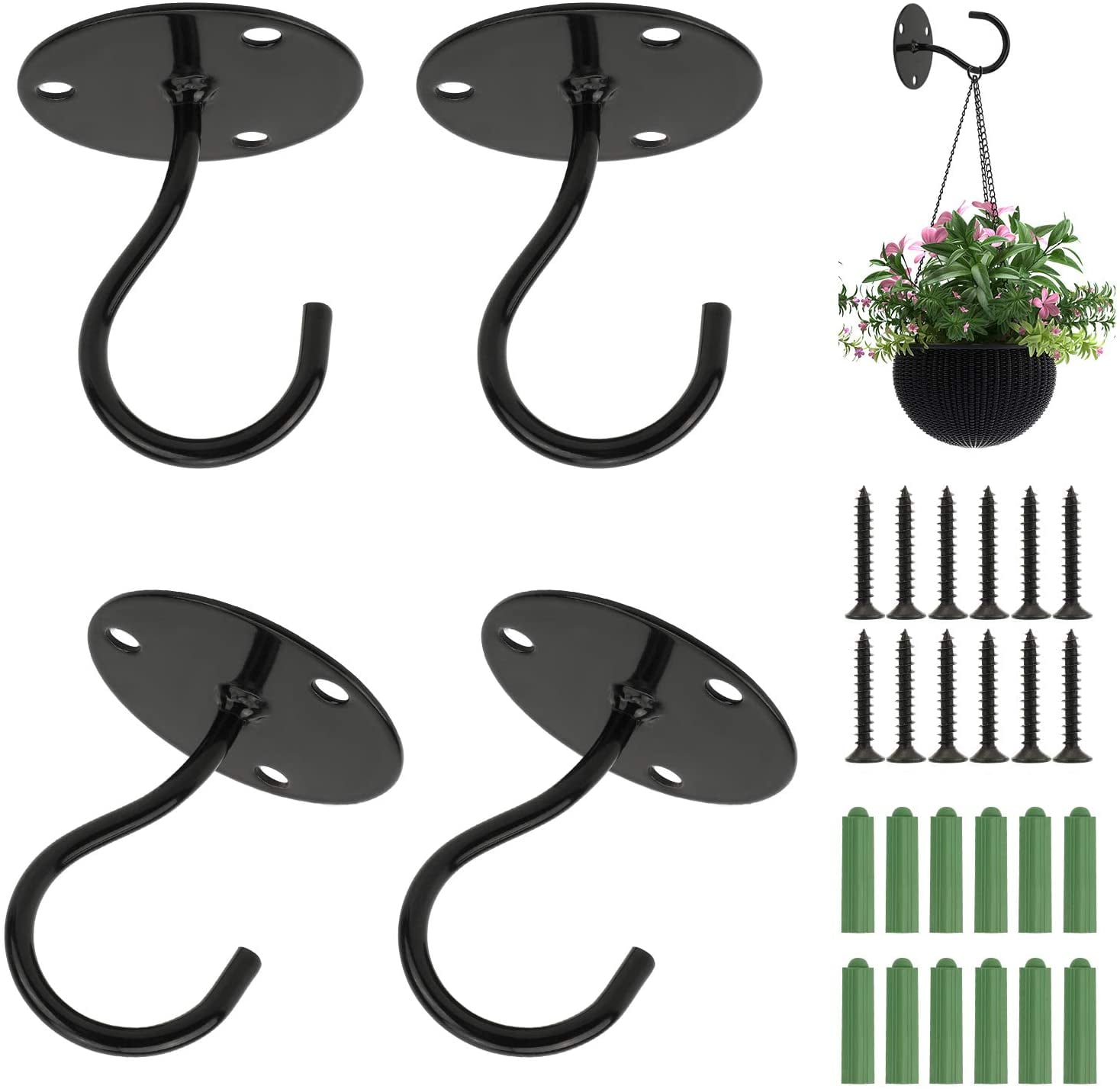 4 Pack Stainless Steel Ceiling Hooks Plate Heavy Duty Wall Mount Round Base  Closet Top Hook for Hanging Plants Bird Feeders 
