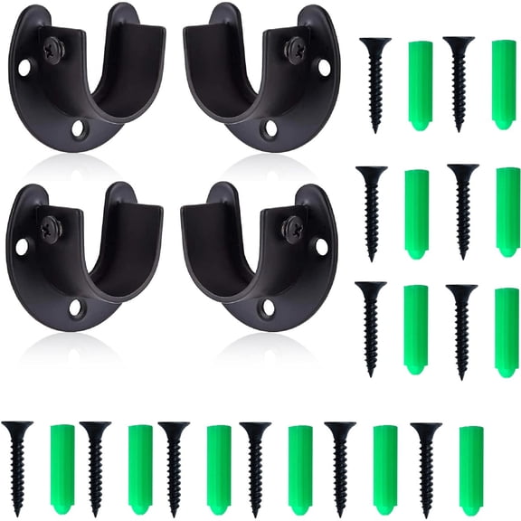 4 Pack Stainless Steel Closet Rod SocketsTrianu Heavy Duty Closet Pole End Supports Flange Rod Holder with Screws, 38mm/1.5 inch Diameter, Black