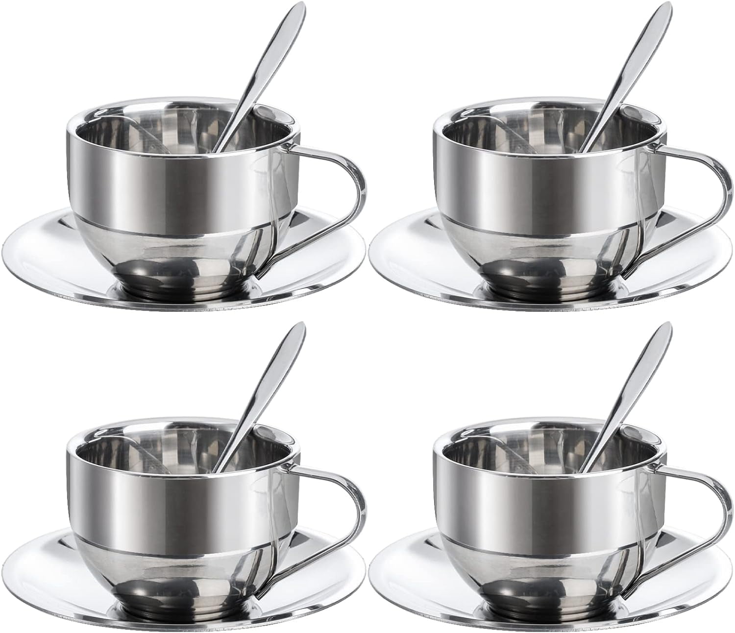 4 Pack Stainless Steel Coffee Cup Set, 6 Oz Coffee Mugs with Spoon and