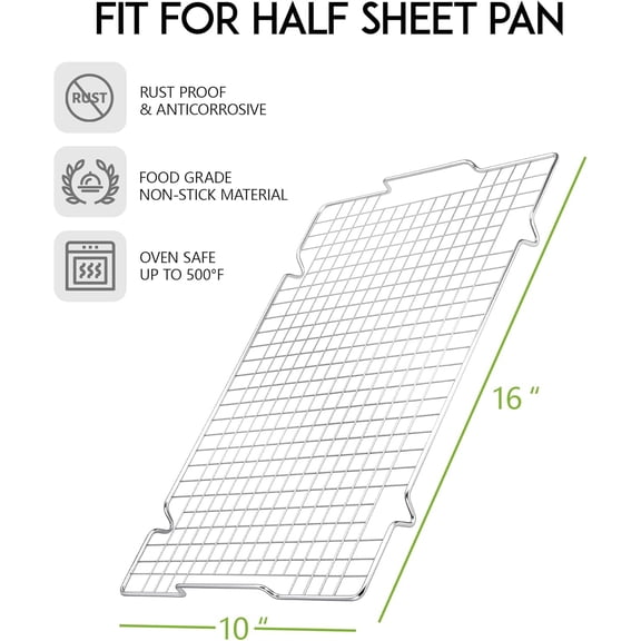 4 Pack Stainless Steel Cooling Rack - 16x10 Inch Baking Wire Racks with Handle for Half Sheet Pan, Oven Safe Dishwasher Safe