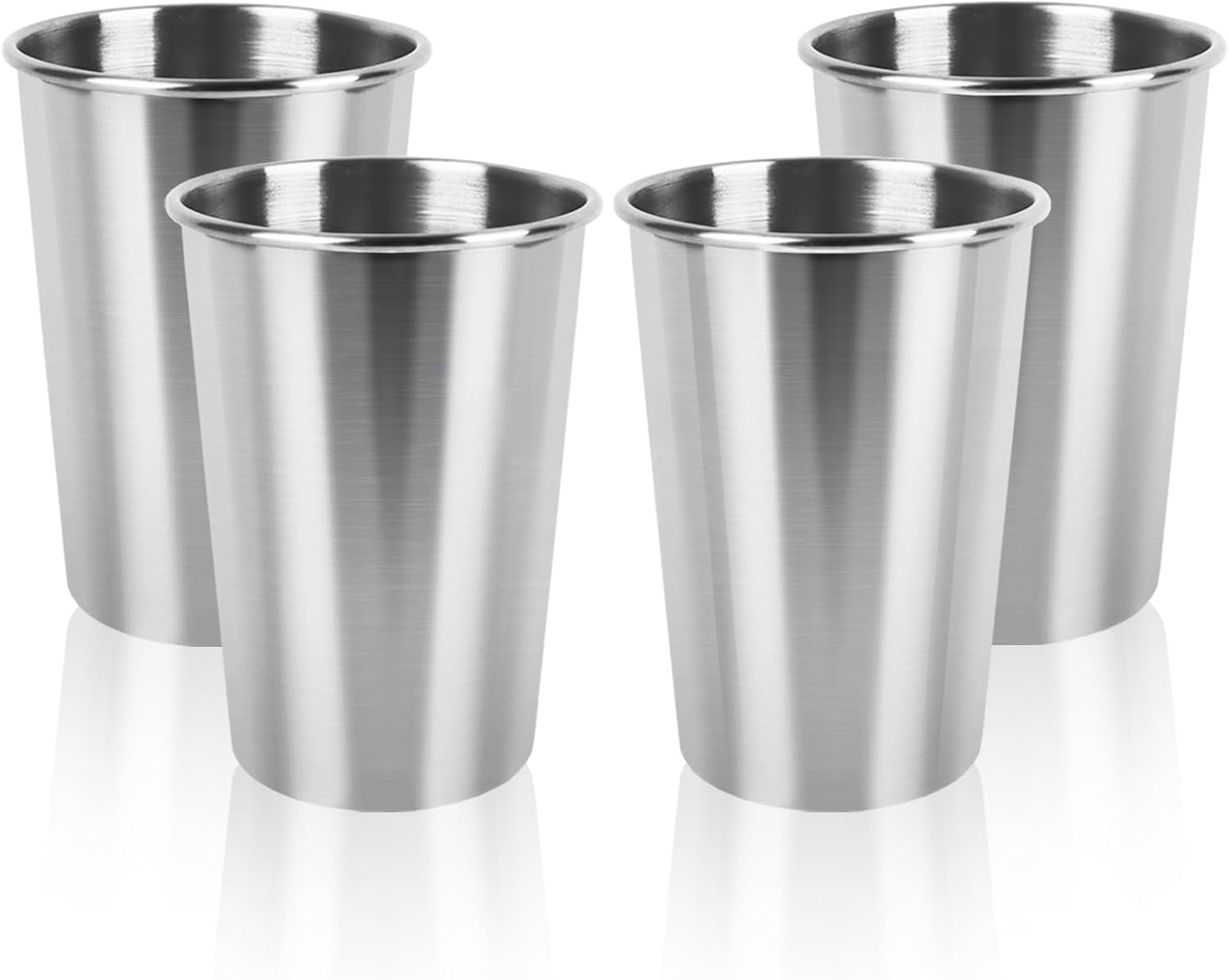 4-Pack 12oz Stainless Steel Cups – Stackable Metal Drinking Glasses For Bar, Home, Camping, Dishwasher Safe