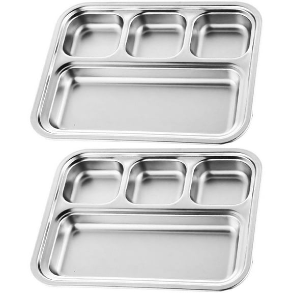 4 Pack Stainless Steel Divided Plates, Portion Control Dinner Plates,Lunch Fruit Snack Container Food Plate, Metal Food Tray for Family