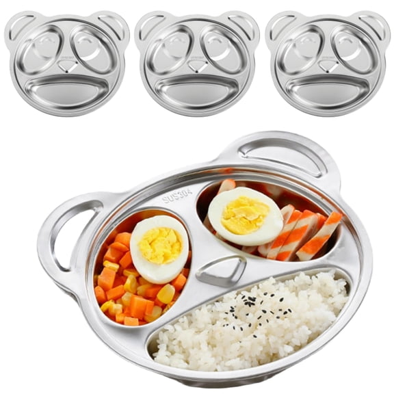 4 Pack Stainless Steel Divided Plates with Panda Design 7.8 Inch