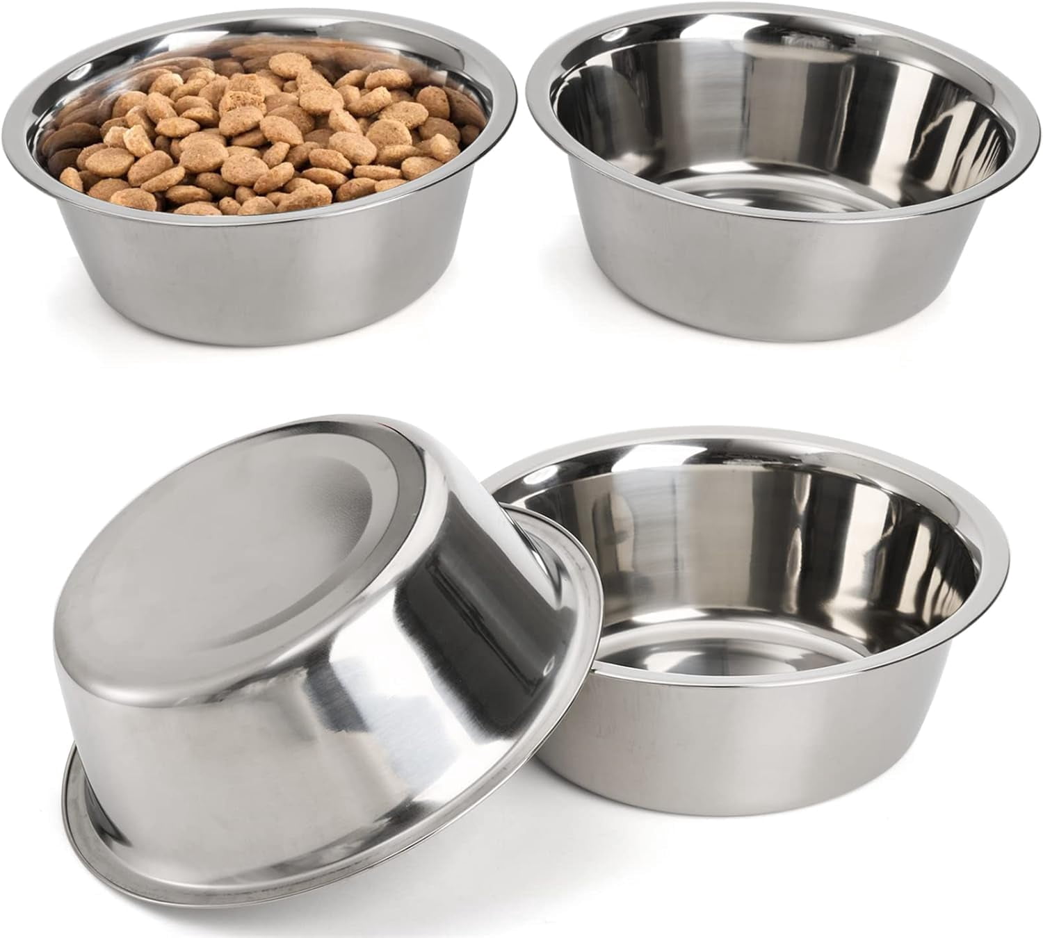 4-Pack Stainless Steel Dog and Cat Bowl, Metal Food and Water Dish, 8.26" Basic Pet Feed Bowl for Large Medium Dog, 47 OZ Replacement Bowls for Elevated Stand, Dishwasher Safe