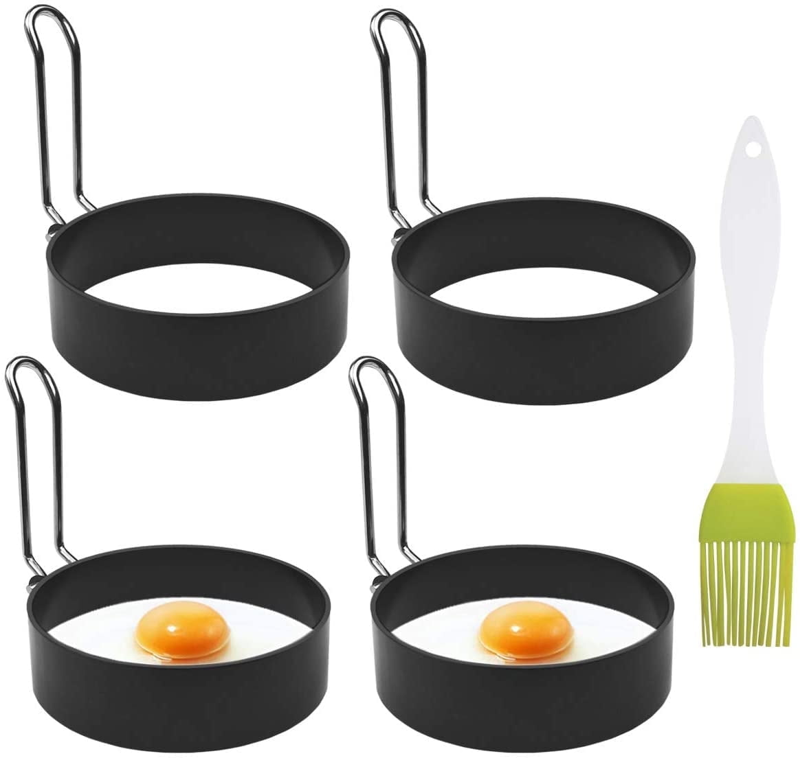 4 Pack Stainless Steel Eggs Maker Non Stick Round Egg Cooker for Cooking Cooking Rings Shaper for Frying Pancake Sandwiches Metal Handle Household Kitchen Breakfast Tool Egg Shaper