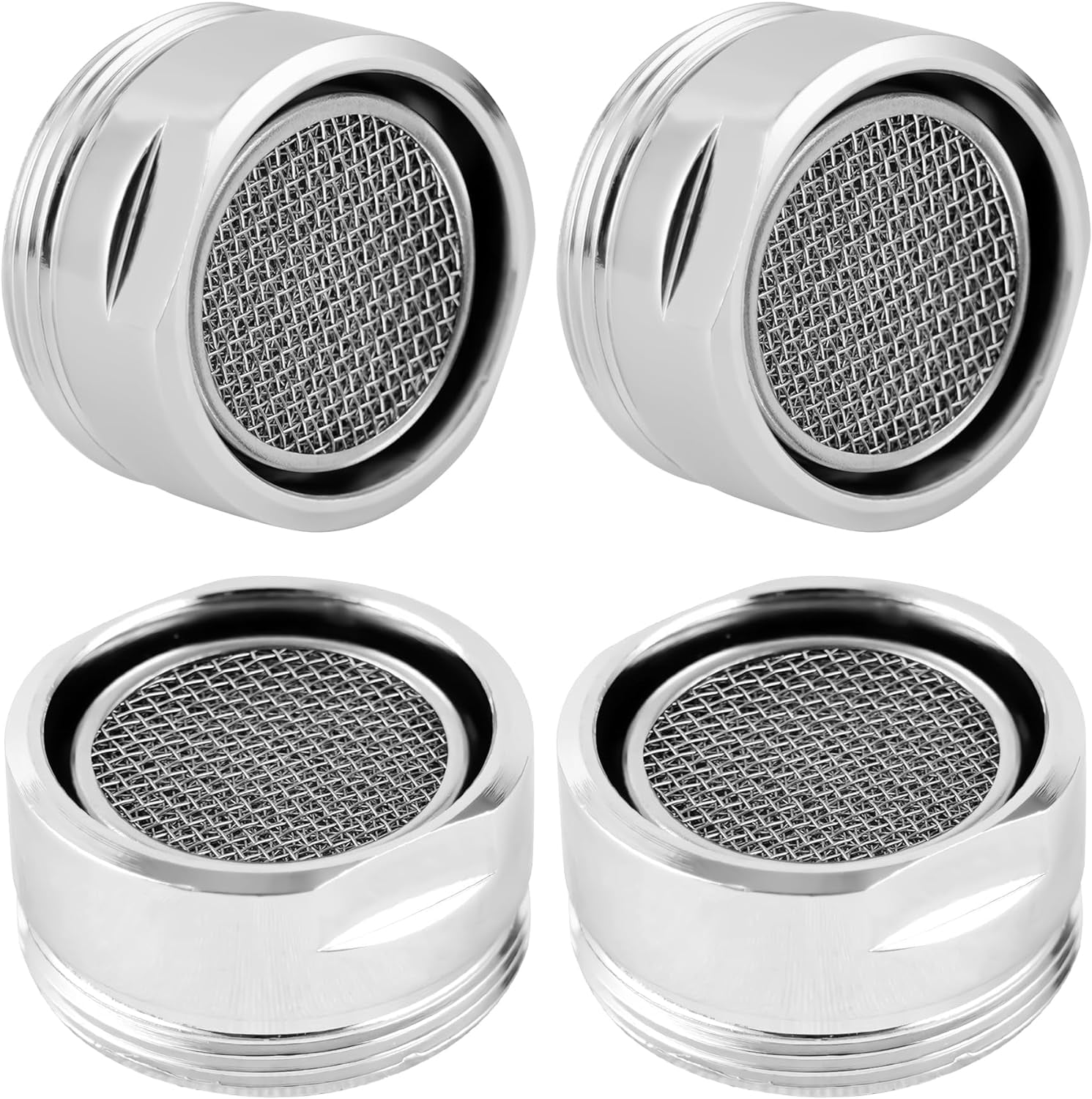 4 Pack Stainless Steel Faucet Aerator, Kitchen Sink Faucet Aerator Adapter with Brass Shell, 15/16 Inch/24 mm Male Thread Water-conserving Filter with Gasket for Bathroom, Chrome