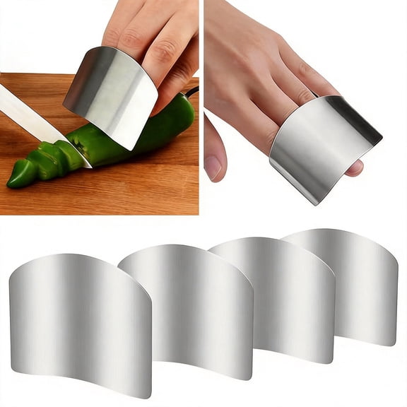 4-Pack Stainless Steel Finger Guard for Cutting, Adjustable Finger Protector for Slicing and Chopping, Professional Kitchen Safety Tool for Food Prep, Dicing, and Grating
