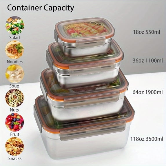 4 Pack Stainless Steel Food Storage Containers With Lids Airtight ...