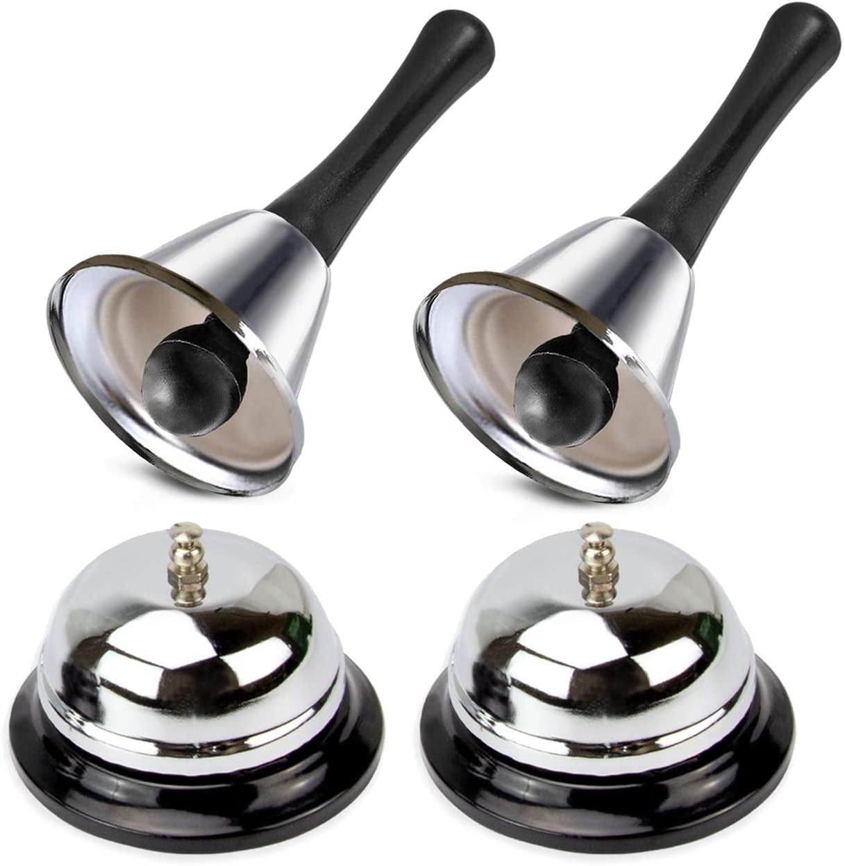 Loud Ringing Bell 4 Pack Stainless Steel Hand Call Bell, Loud Ring Service Bell for Hotel ...