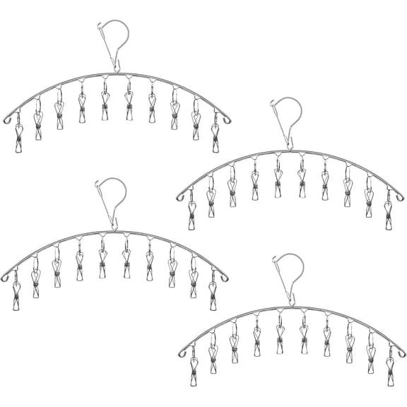 4 Pack Stainless Steel Laundry Drying Rack Clothes Hanger with 10 Clips