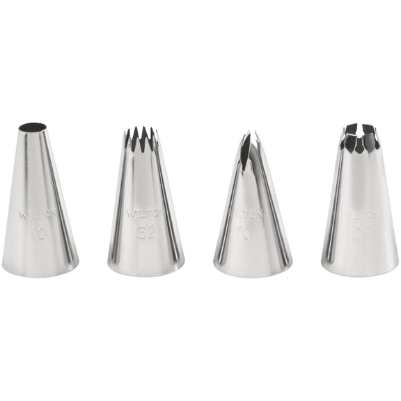 4 Pack Stainless Steel Piping Tips Set, Multi-Shape Metal Icing Nozzles for Buttercream, Cake, Cupcake & Cookie Border Decorating