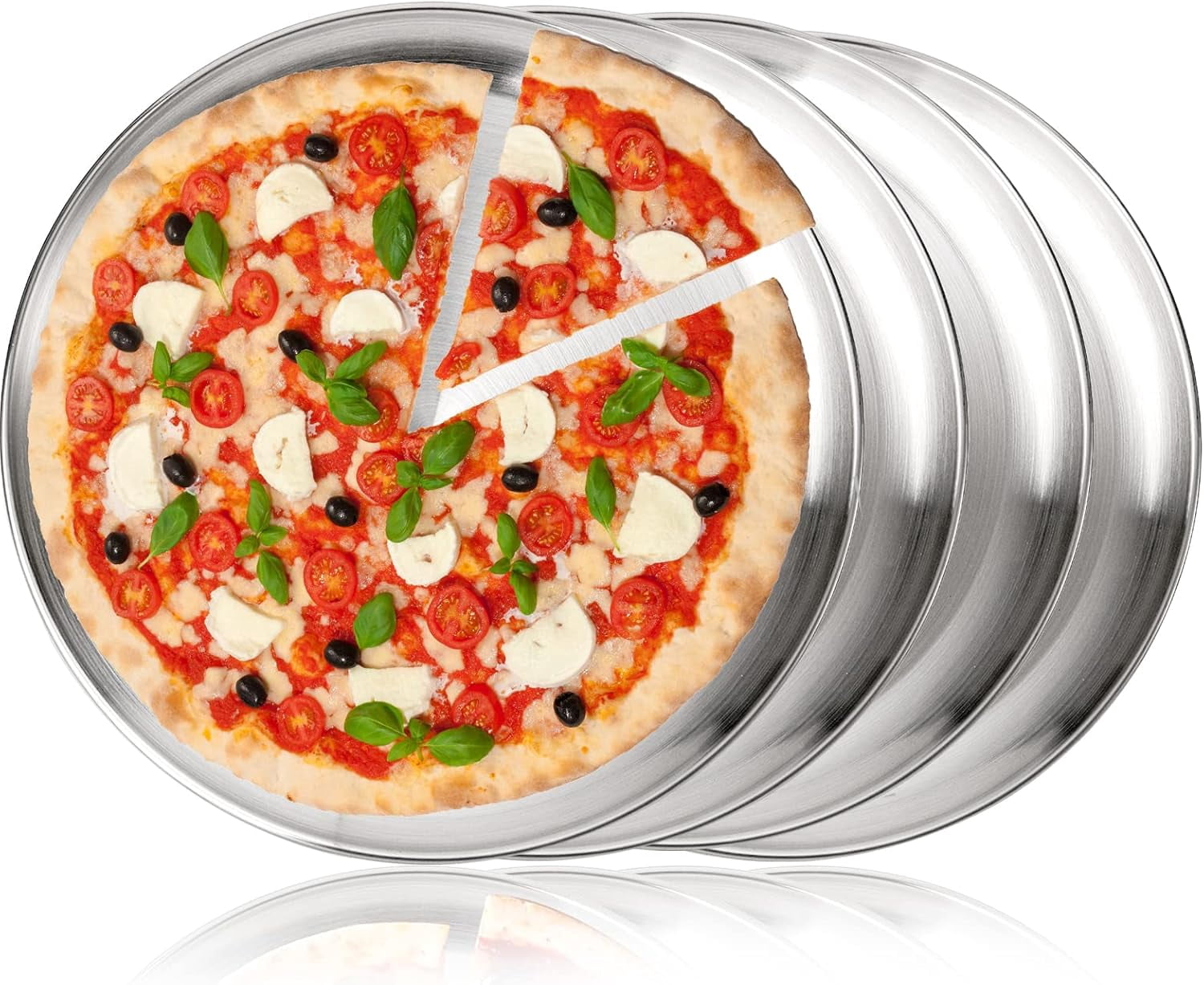 4 Pack Stainless Steel Pizza Pan, 13-1/2 Inch Tray Oven Crisper, Round Sheet Baking Pan Food Serving Plate for Pie, Cookie, Dishwasher Safe