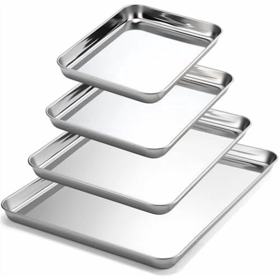 4 Pack Stainless Steel Sheet Baking Pans, 9/10/12/16 Inch Commercial Grade Cookie Sheets for Baking, Heavy Duty Stainless Steel Cookware Set, Non-stick, Non-toxic$$Home Decor, Kitchen, & Other