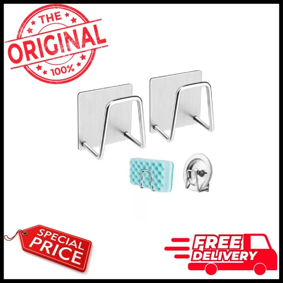 4-Pack Stainless Steel Sink Sponge Holder Adhesive Kitchen Caddy Organizer Set