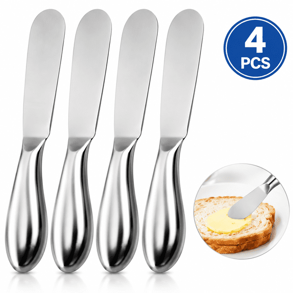 4Pack Stainless Steel Spreader Knives Set, Multipurpose DualUse Knives for Cold Butter, Cream Cheese, Jam and Charcuterie Kitchen Gadgets