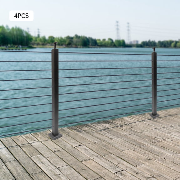 4 Pack Stainless Steel Square Cable Railing Post, Double Side Pre-Drilled Level Fence Post for Wood & Concrete Deck Cable Railing System 36"2"2"