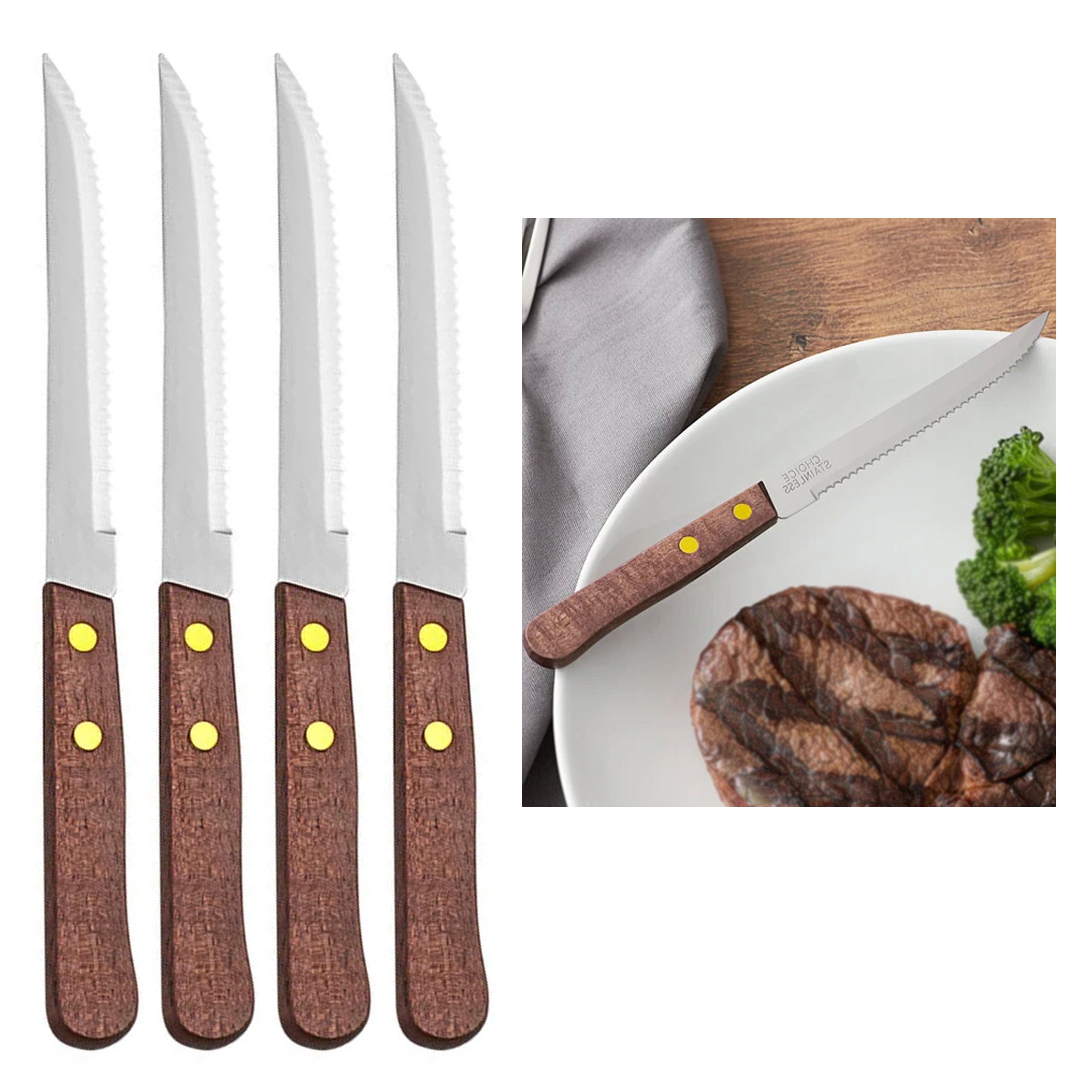 AllTopBargains 4 Pack Dishwasher Safe Stainless Steel Steak Knives Set