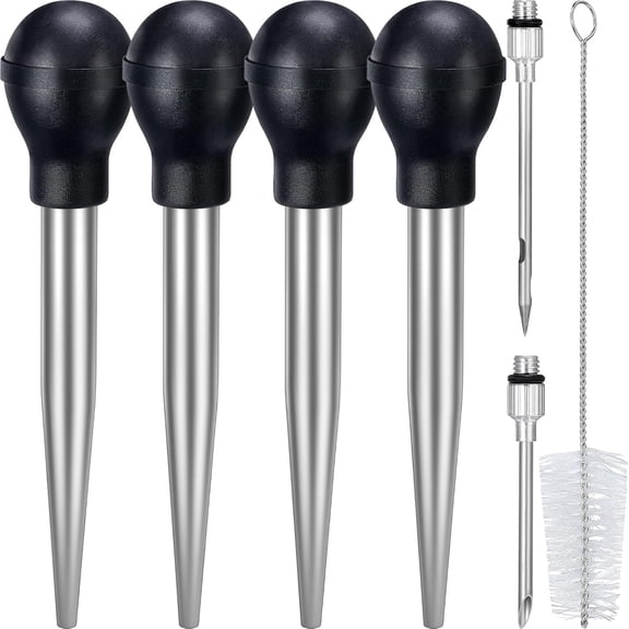 4 Pack Stainless Steel Turkey Baster for Cooking, Large Turkey Baster Metal Turkey Syringe Baster Set with 8 Marinade Injector Needles and 4 Cleaning Brushes for thanksgiving Turkey Utensils