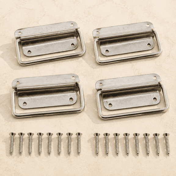4 Pack Stainless Steel Wardrobe Handle, Foldable Boat Hatch Latch Cabinet Lifting Ring Pull Handle,Cabinet Pull Handle Accessories,Toolbox Door Chest Handle Large