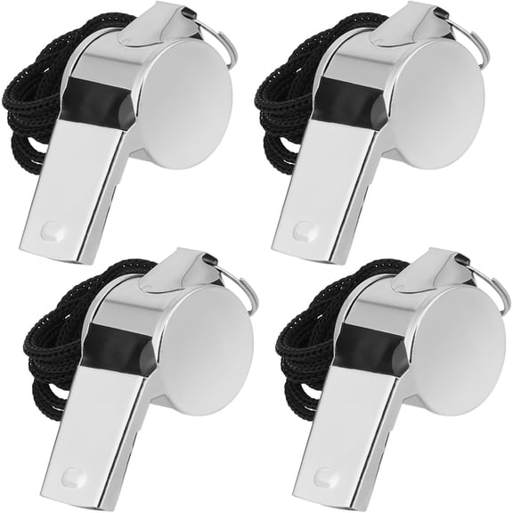 4-Pack Stainless Steel Whistles with Lanyards - Loud 120dB Sports Whistles for Coaches, Referees, Teachers, Emergency & Outdoor Activities P