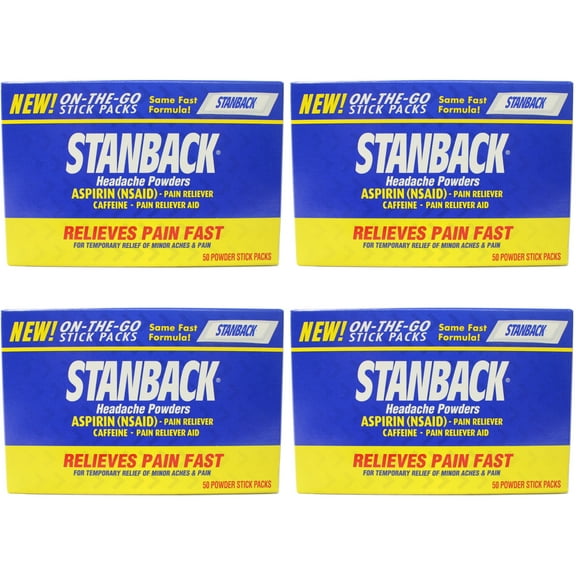 4 Pack Stanback Stick Pack Headache Powders 50 Count Each