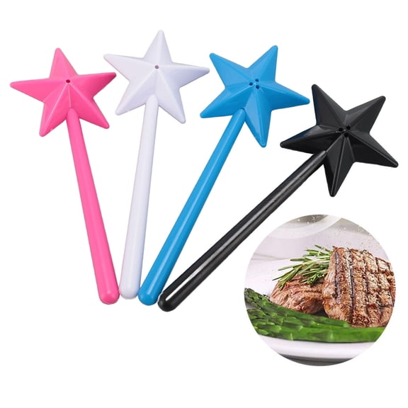 4-Pack Star-Shaped Seasoning Shaker Wands with Silicone Stoppers and Funnel, Refillable Plastic Spice Dispenser Sticks for Kitchen, Camping, and Outdoor Use 4Pcs Kitchen Camping