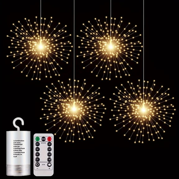 4 Pack Starburst Sphere Lights 800 LED Firework Lights, 8 Modes Dimmable Remote Control Hanging Fairy Light, Copper Wire Lights for Patio Parties Christmas