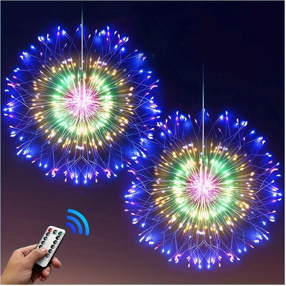4 Pack Starburst Sphere Lights 800 LED Firework Lights, 8 Modes Dimmable Remote Control Hanging Fairy Light, Copper Wire Lights for Patio Parties Christmas