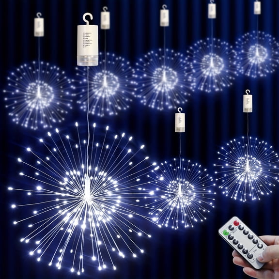 4 Pack Starburst Sphere Lights 800 LED Firework Lights, 8 Modes Dimmable Remote Control Hanging Fairy Light, Copper Wire Lights for Patio Parties Christmas