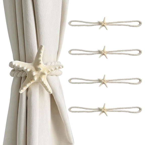 4 Pack Starfish Curtain Tiebacks, Decorative Woven Rope Holdbacks for Drapes, Curtains and Window Panels