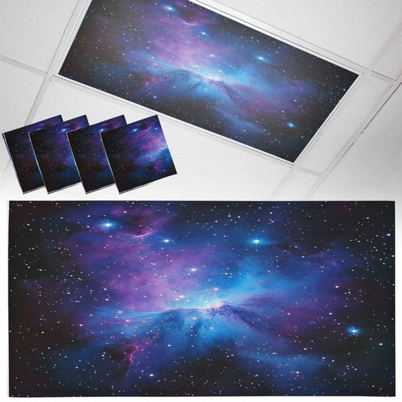 4 Pack Starry Sky Fluorescent Light Covers for Ceiling Lights Dark Blue and Purple Space Stars Mystery Universe Magnetic Ceiling Light Covers Overhead Light Filters for Office Classroom Home